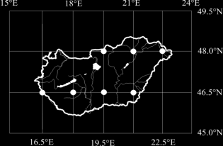 területet lefedő rácshálózati pontokra.