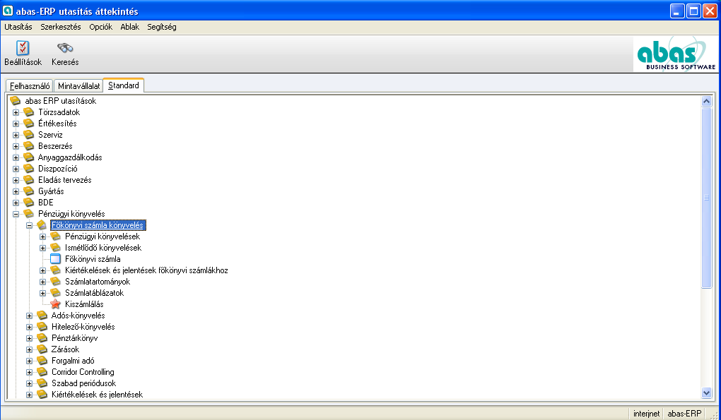 1 abas-erp utasítás áttekintés» Kattintson a Pénzügyi könyvelés fabejegyzésre.