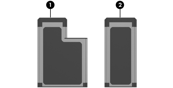 ExpressCard kártyák (csak egyes típusokon) ExpressCard kártya kiválasztása Az ExpressCard kártyák a két csatoló egyikét használják, és két méretben kaphatók.