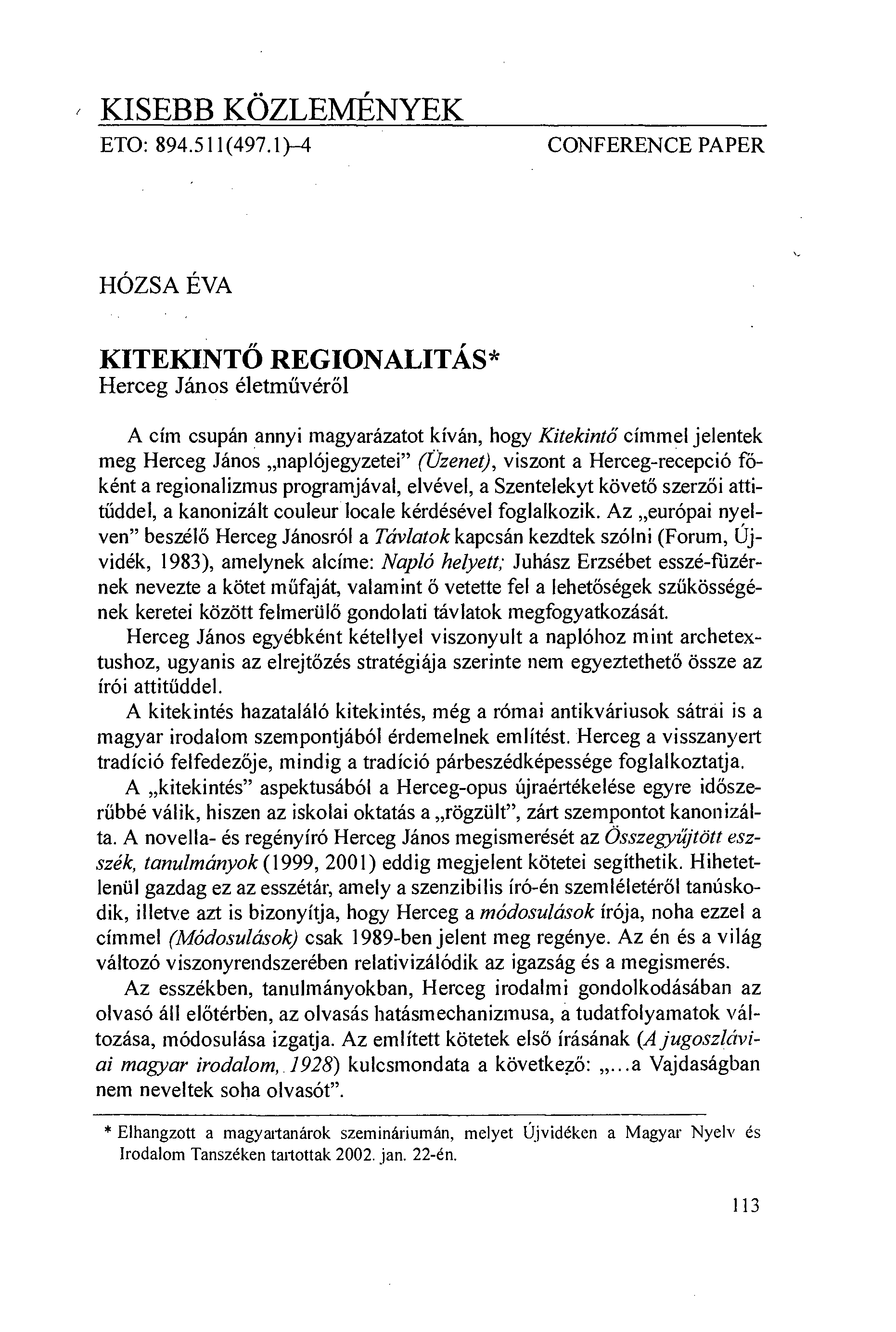 KISEBB KÖZLEMÉNYEK ETO: 894.511(497.