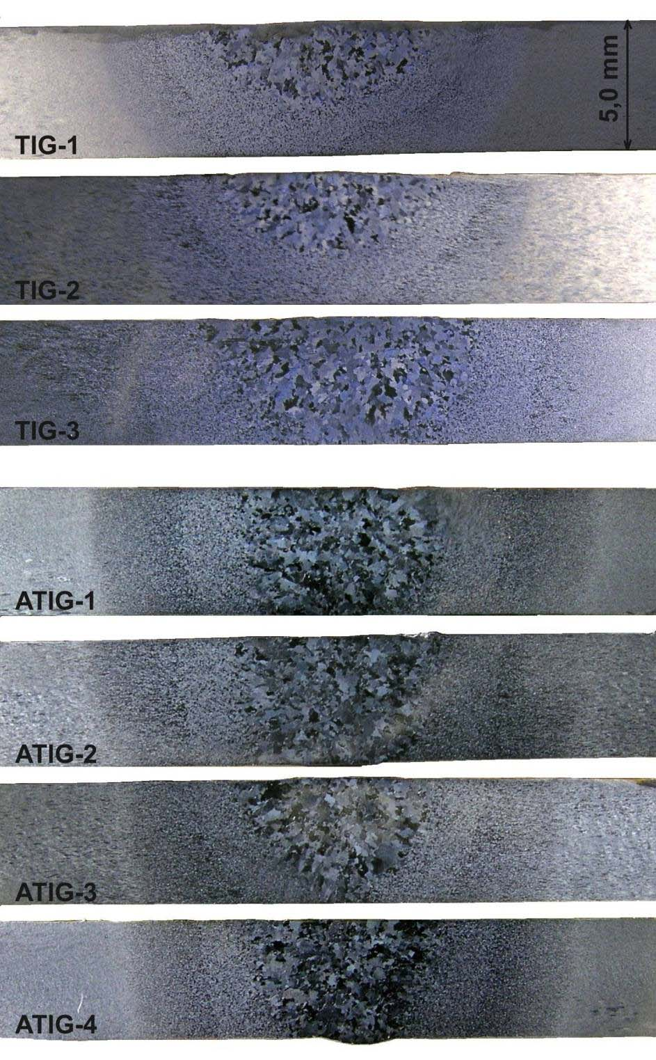 80. ábra: 5 mm vastag Armco vason TIG és ATIG hegesztéssel készített varratok