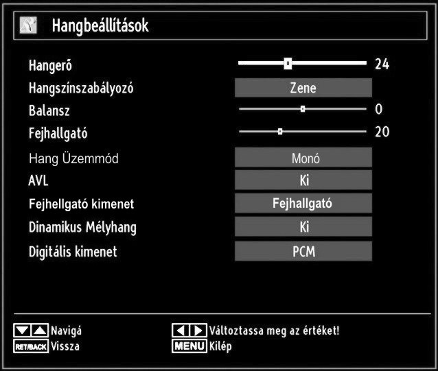 A hangbeállítások konfigurálása A hangbeállítások konfi gurálhatók az igényeknek megfelelően. Nyomja le a MENÜ gombot és válassza ki az ikont a vagy gomb használatával.