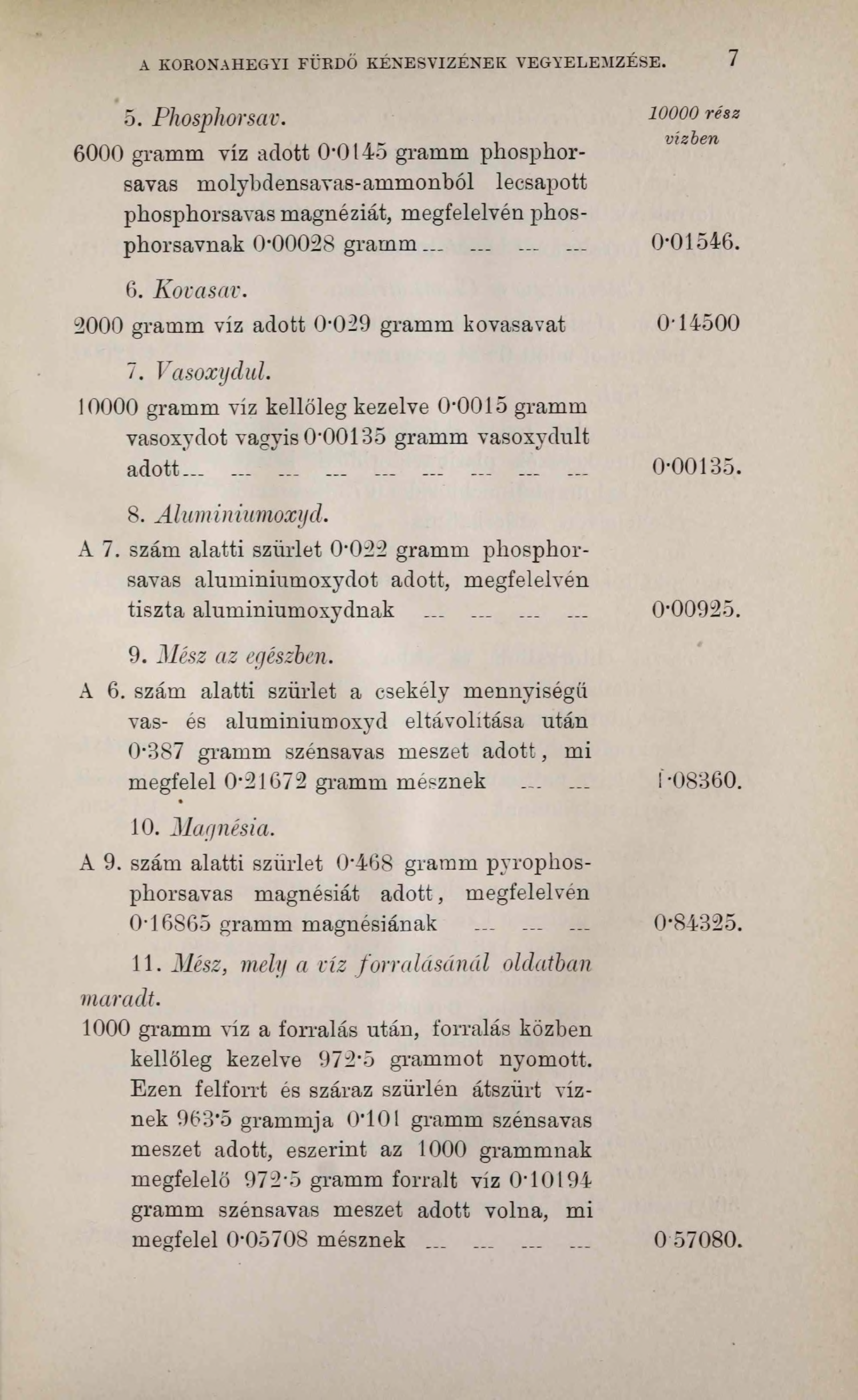 A KORONAHEGYI FÜRDŐ KÉNESVIZÉNEK VEGYELEMZÉSE. 7 5. Phosphorsav.
