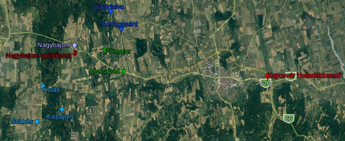 Települések, létesítmények elhelyezkedése: gyűjtés az érintett településeken átadás multiliftes konténerben