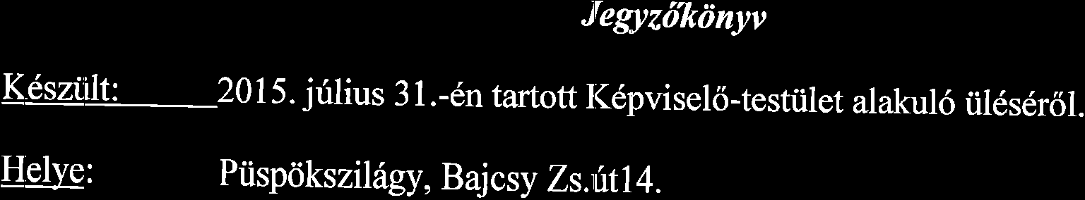 Jregtz6ki)nyv $esztilt: 2015. jrilius 31.-6n tartottl(6pvisel<i-testtilet alakul6 iil6s6r6l. Helye: Piispciksziftlgy, Baj csy Zs.tttl 4.