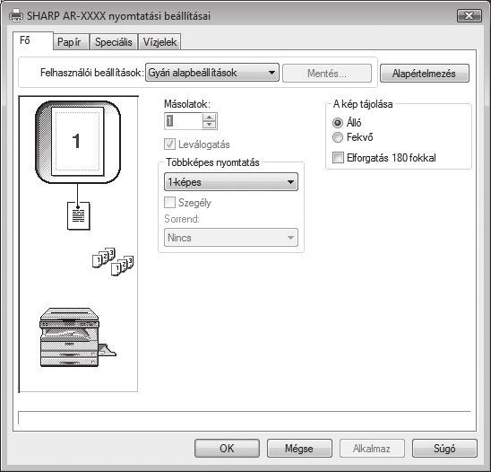 NYOMTATÓ-ILLESZTŐPROGRAM BEÁLLÍTÁSOK KÉPERNYŐ A nyomtatási beállításokat csak bizonyos megkötésekkel lehet szabadon kombinálni a nyomtató-illesztőprogram képernyőn.