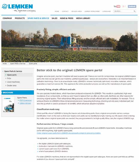 Rendeljen pótalkatrészt az interneten A kiinduló pont: www.lemken.com Először válassza ki a nyelvet (1) a LEMKEN weboldalán a www.lemken. com címen.