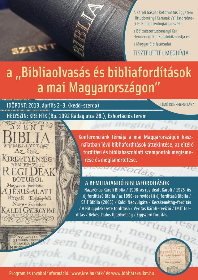 A Bibliaolvasás és bibliafordítások a mai Magyarországon című konferencia a KRE