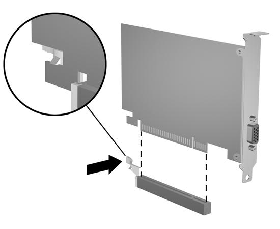 b. Szabványos PCI-kártya eltávolításakor fogja meg a kártyát a két végén, és a két oldalt óvatosan, felváltva mozgatva szabadítsa ki bővítőhelyből a csatlakozókat.