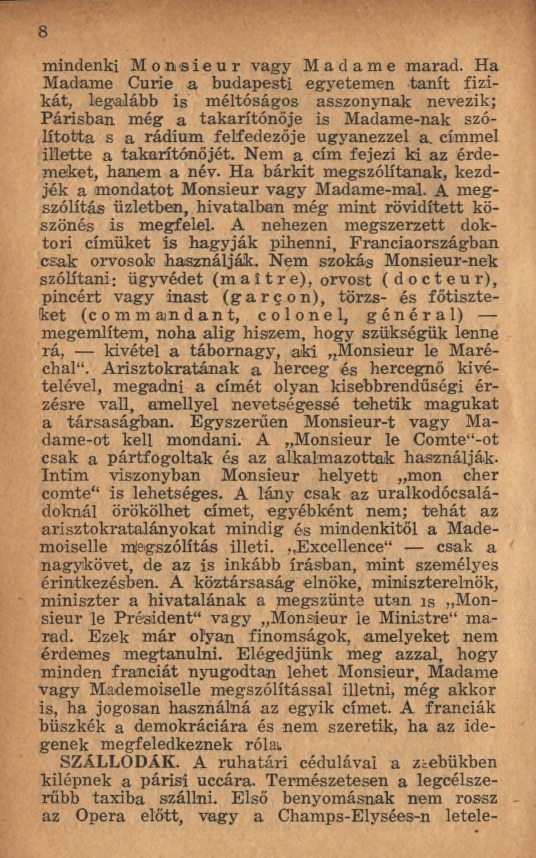 8 mindenki Monsieur vagy Madame m arad.