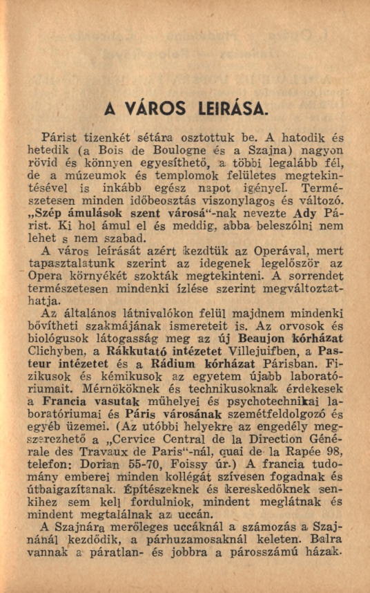 Á V Á R O S LEÍR Á SA. P árist tizenkét sétára osztottuk be.