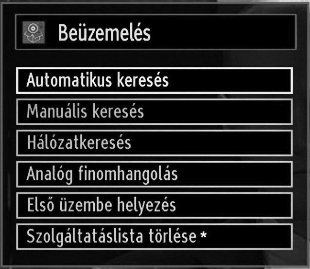 Az AERIAL/ANTENNA opció Keresési típus képernyőről történő kiválasztásával a digitális televízió keresi a a digitális földi TV műsorokat: Megjegyzés: Nyomja meg az MENU gombot a visszavonáshoz.