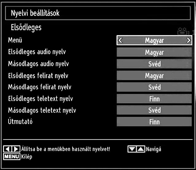 Jelenlegi (*) (*) Ezek a beállítások megváltoztathatók, ha a műsorsugárzó is támogatja. Egyébként a beállításokat nem lehet megváltoztatni. Hang: Megváltoztatja az adott csatorna audio nyelvét.