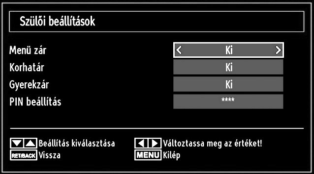 Nyomja le a MENÜ gombot és válassza ki az ikont a vagy gomb használatával. Nyomja meg az OK gombot a Beállítások menü megtekintéséhez.