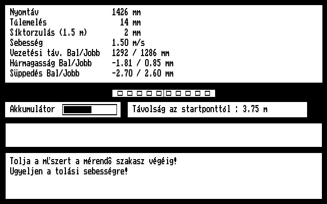 7. ábra A program mérés közbeni felülete A készülék pályából történő kiemelésekor a szoftver lehetőséget nyújt a mérés megszakítására, majd újbóli visszahelyezés után a mérés folytatására.