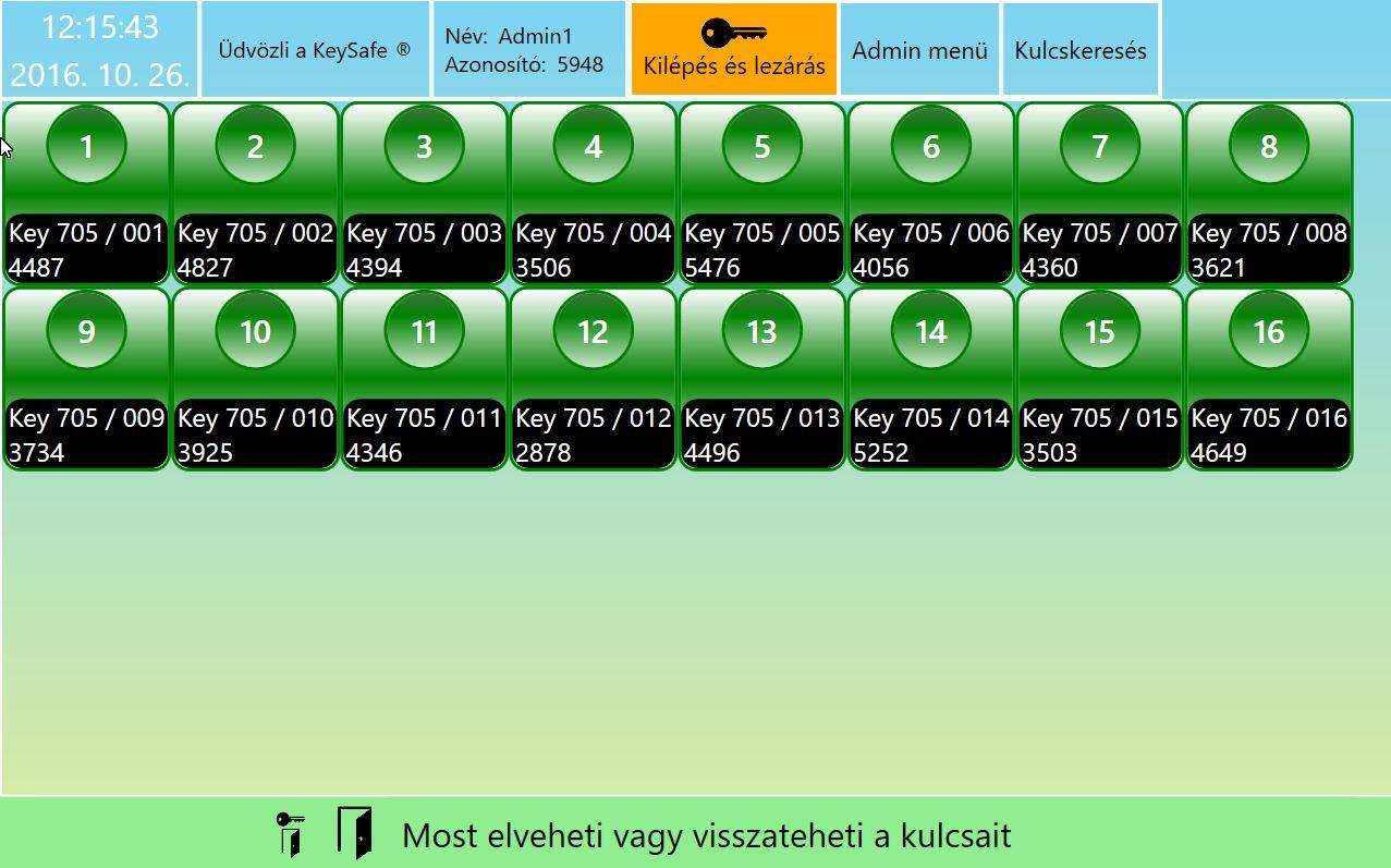Kulcskezelés Kulcstérkép Sikeres bejelentkezés után a szoftver felrajzolja az Ön rendelkezésre álló kulcsokat a kijelzőn (mutatva a kulcs helyét).