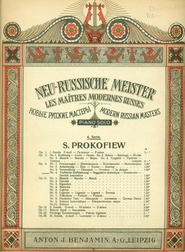 138. Moszkowski, Maurice: Six morceaux pour le piano [...] Op. 83. No. 2. Sur l'eau Breslau, c1909, Julius Heinauer. VN J. 4782 H. 9, [1] p. 333 mm Paper cover. Spine torn, disbound. Browned. Used.