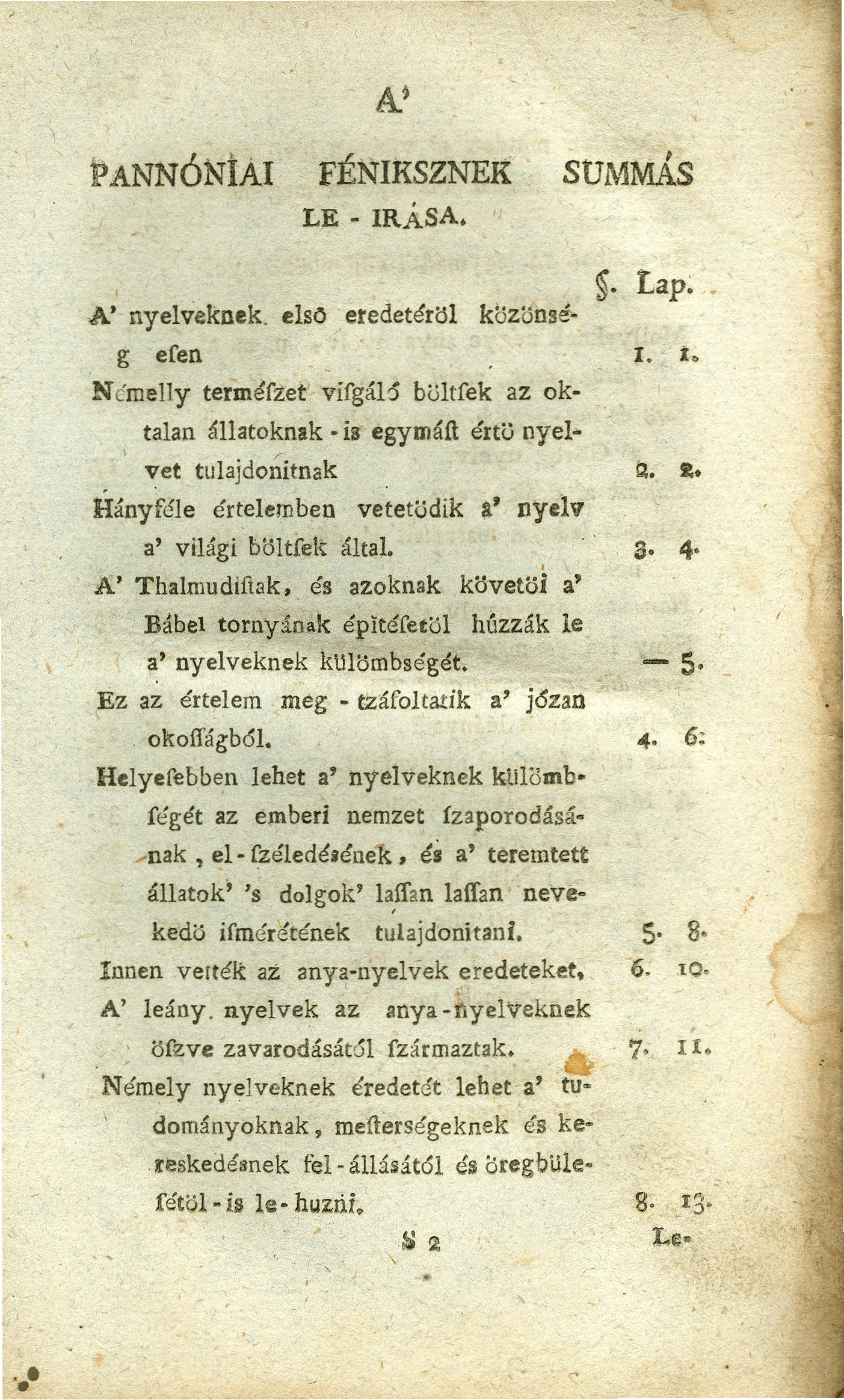 ilannóniai FÉNIRSZNEK LE - IRÁSA. -A' nyelveknek.