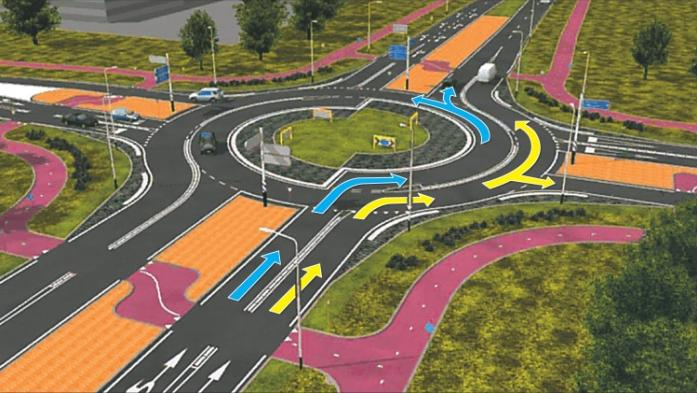 Jelzőlámpás irányítású csomópont A jelzőlámpák egyezményes jelrendszer segítségével időben választják szét a csomópontban, azonos területen haladni kívánó járműveket, gyalogosokat. 11. ábra.