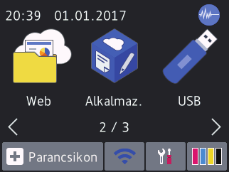 . kezdőképernyő 3 4 5 6 Ezen a képernyőn a készülék aktuális állapota látszik, amikor a készülék épp nincs használatban. A kezdőképernyőt más néven készenléti képernyőnek is nevezzük.