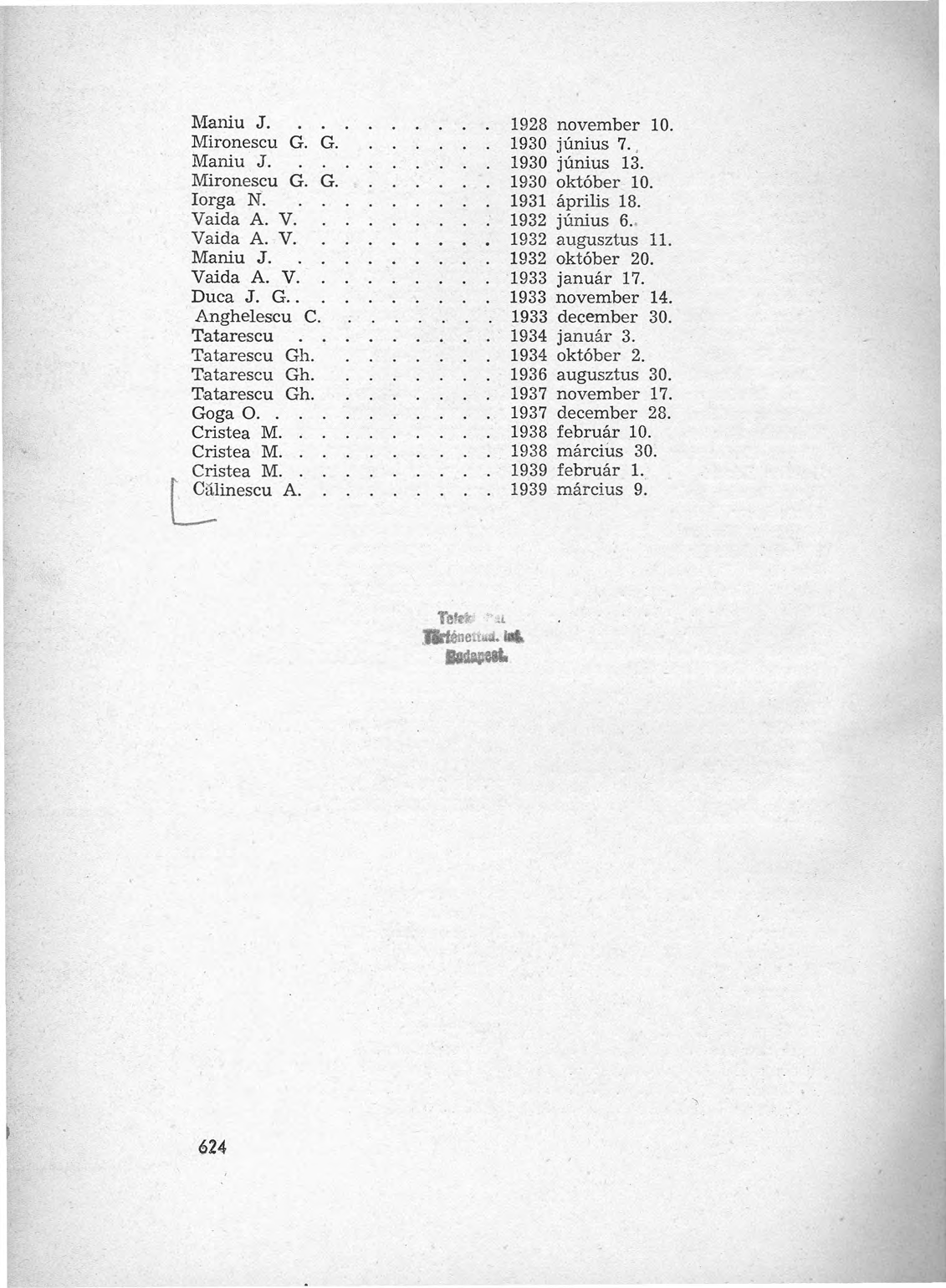 Maniu J. Mironescu G. G. Maniu J. Mironescu G. G. Iorga N. Vaida A. V. Vaida A. V. Maniu J. Vaida A. V. Duca J. G.. Anghelescu C. Tatarescu Tatarescu Gh. Tatarescu Gh. Tatarescu Gh. Goga O.. Cristea M.