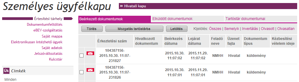 Kiküldési folyamat II: Értesítési tárhelyre helyezés 20 A kiadmányozás nyomán a küldemény automatikusan továbbításra kerül az ügyiratkezelő rendszerben beállított címre.