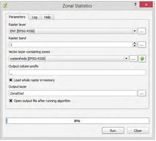 geoalgorithms Raster tools Zonal Statistics útvonalon érhető el.