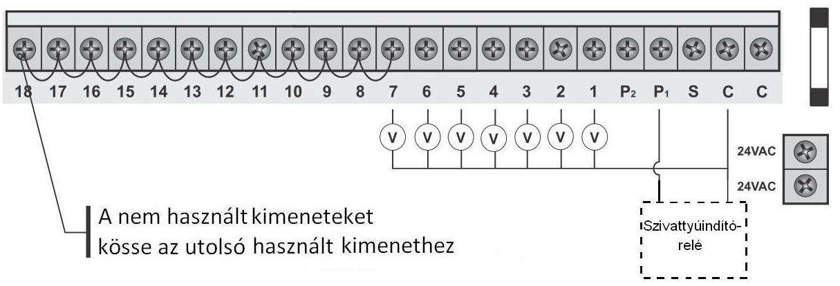 Szivattyúindító-relé bekötése A vezérlő által biztosított kimenet nem ad elég energiát ahhoz, hogy szivattyút hajtson meg.