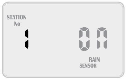 Amikor az esőkapcsoló tiltja az öntözést, akkor a kijelzőn a RAIN SENSOR WET felirat látható a pontos idő alatt.