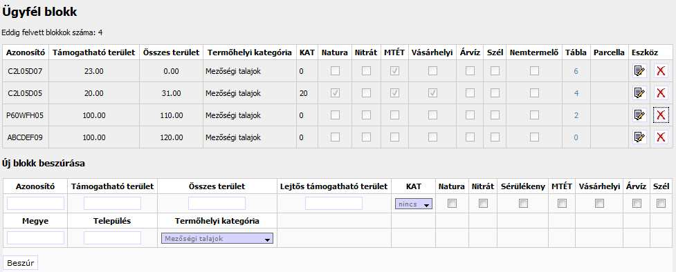 Alapadatok Blokk adatok A naplózás megkezdéséhez a fizikai blokk adatok felvitele szükséges. Ez lehetséges manuális úton, webes bevitellel, vagy fájl betöltéssel (XML vagy CSV, ld. később).