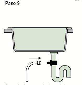 10. Csatlakoztassa a készülék víz kivezető csövét a kiegészítő csaptelephez 11.