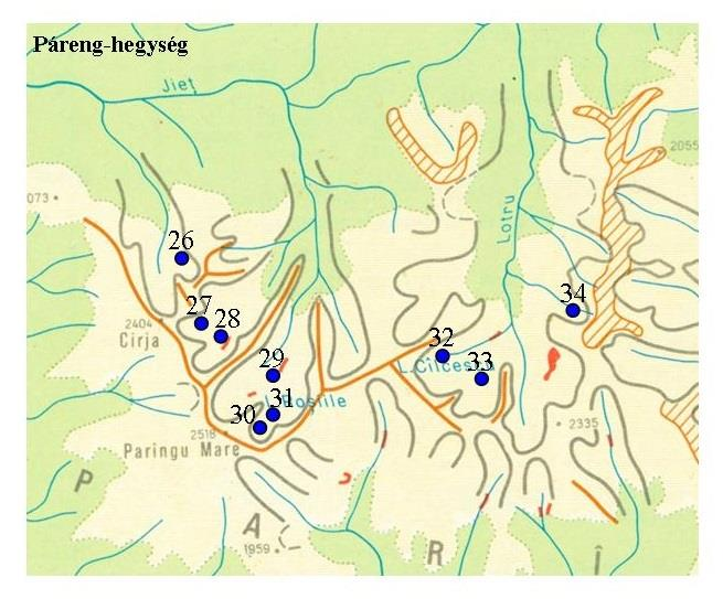 Anyag és módszer É 5. ábra A Páreng-hegységben található mintavételi pontok Kód Név Mintavétel időpontja ÉSZ Koordináták KH Tszfm (m) Terület (ha) 26 Mija 2012.08.