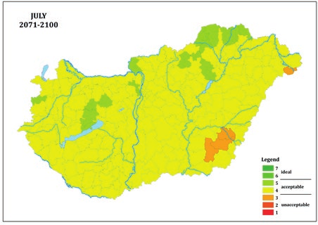 as in the Southern Great Plain and southwest parts of Transdanubium, respectively (Figure 15). The modified index indicates good or acceptable conditions with similar pattern as the original one.