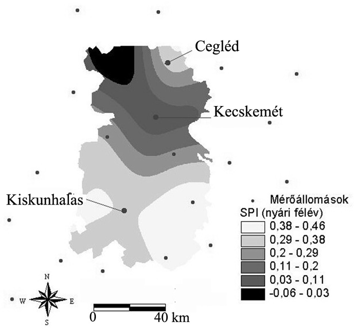 A szárazodás veszélyének többszempontú térbeli elemzése a Duna-Tisza közén 119 2) A talajvízszint adatokat a VITUKI Zrt. által összegyűjtött adatbázis szolgáltatta, 1971-től 2000-ig, 210 db kútra.