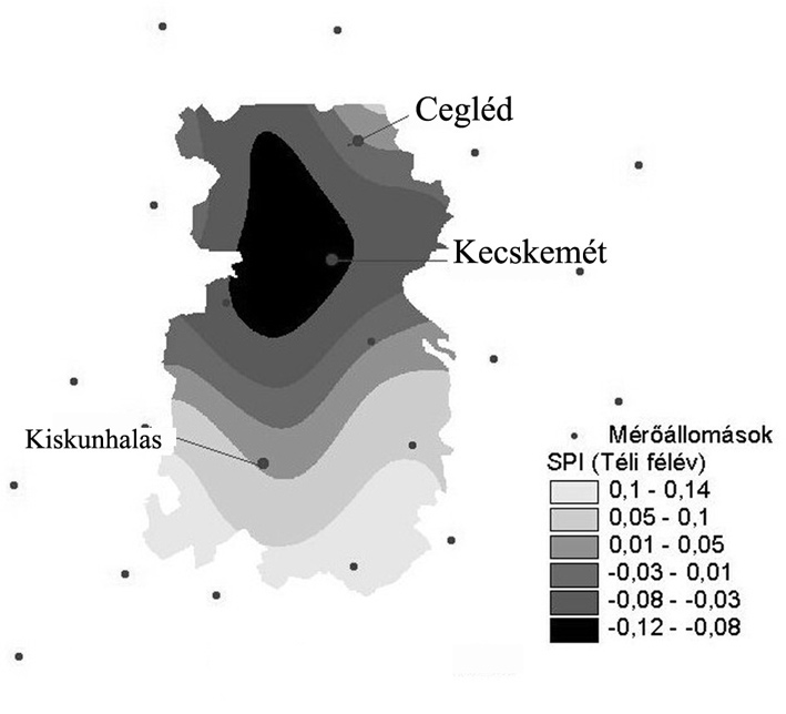 1976 és 2000 között a márciusi átlagos talajvízszint-változás térképet az egyes éveknek az említett talajvízszint-átlagokkal összehasonlított relatív változások összeadásával hoztuk létre, mely