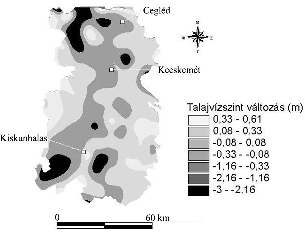 122 Zs á k o v i c s G. et al. 7. ábra A márciusi átlagos talajvízszint-változás térkép a relatív változások összeadásával Figure 7.