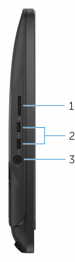 Bal 1 Médiakártya-olvasó Médiakártyák olvasása és írása. 2 USB 3.