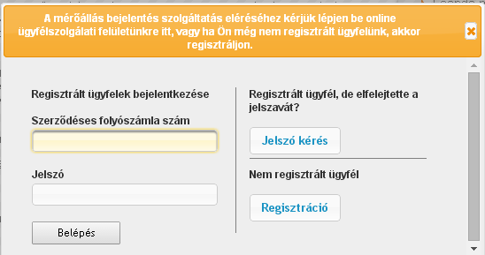 A belépést követően automatikusan továbblép a rendszer a mérőállás bejelentés képernyőre.