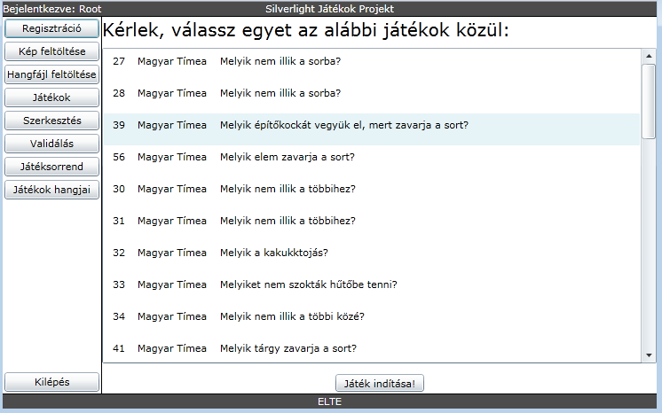 kiválasztására szolgáló menü 2.
