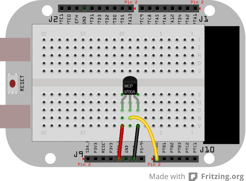 Külső hőmérő használata Az MCP9700A analóg hőmérő, tápfeszültség tartomány: 2,5 V - 5,5 V Széles hőfoktartományban képes mérni: -40 C - +150 C Nagy pontosságú : max.