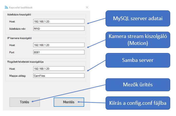 11. ábra Szerver beállítások A beállításokat a program a config.