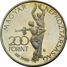 1980. évi Téli Olimpiai Játékok - Lake Placid, sor Olympische Winterspiele 1980 - Lake Placid, Serie Winter Olympic Games 1980 - Lake Placid, series 200 Forint Ag 640-16 g (Piefort 32 g) - 36 mm - 2