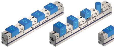 MULTIFLEX precíziós satu Moduláris rendszer, több darab egyidejű megfogásához Tipikus elrendezési példák Art. 605 (G1) Mozdítható és rögzíthető szorítópofák Tipikus elrendezési példák Art.