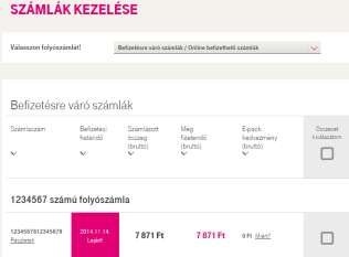 befizetése Kevés folyószámlás eset Különbség az egy folyószámlás esethez képest: - Válasszon folyószámlát lenyíló van a táblázat felett.