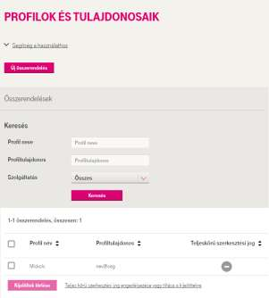 ADMINISZTRÁTOR Szolgáltatásprofil - csoportkezelő összerendelés A funkcióval egy vagy több csoportkezelőt lehet hozzárendelni egy vagy több szolgáltatásprofilhoz.