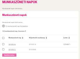Naptár Naptár és napcserék szolgáltatás hívócsoport szinten beállított szolgáltatás. A funkció használata csak az ADMINISZTRÁTOR szerepkörű felhasználó számára engedélyezett.