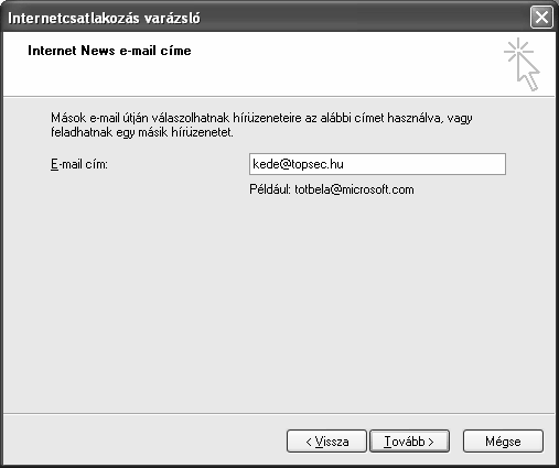 Ezután a képernyőn megjelenik az Internetcsatlakozás varázsló panel, amely néhány egyszerű lépés végrehajtásán keresztül lehetővé teszi számunkra egy új hírkiszolgáló szerver címének beállítását.