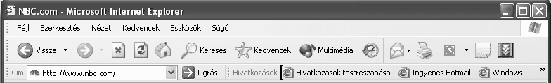 HIVATKOZÁSOK A Hivatkozások eszköztár funkcióját tekintve nagyban hasonlít a Kedvencek tartalmához. A Hivatkozások közé azokat a címeket célszerű felvennünk, melyeket leggyakrabban látogatunk.