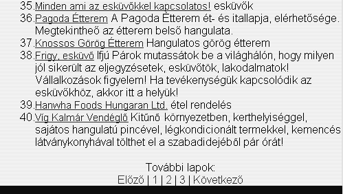 A Vegetáriánus konyha címszót választva a szerveren található összes vegetáriánus étterem weboldalának linkje megjelenik.