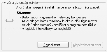 Az Internet zónába minden olyan hely beletartozik, ami a helyi hálózaton kívül található. A Helyi intranet zónába a helyi hálózaton elérhető címek tartoznak.